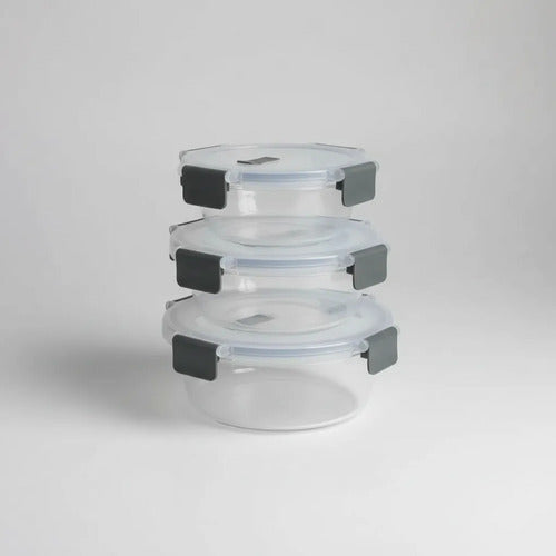 Set X3 Portacomidas De Vidrio Circular Con Tapa Hermética